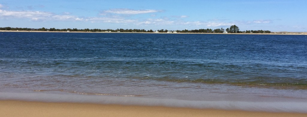The Merrimack River where it meets the Atlantic, as seen looking north from Plum Island toward Salisbury, MA  (K.Nollet, 2015)